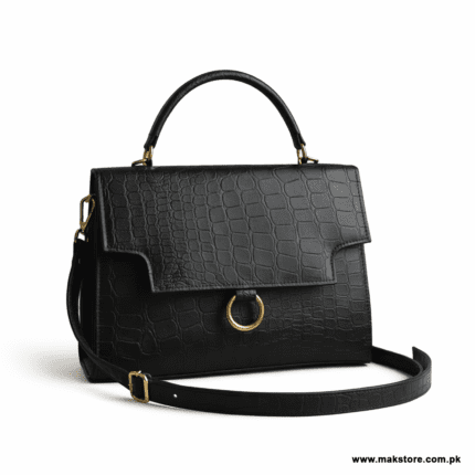 Black Crocodile Embossed Ring Bag for Women